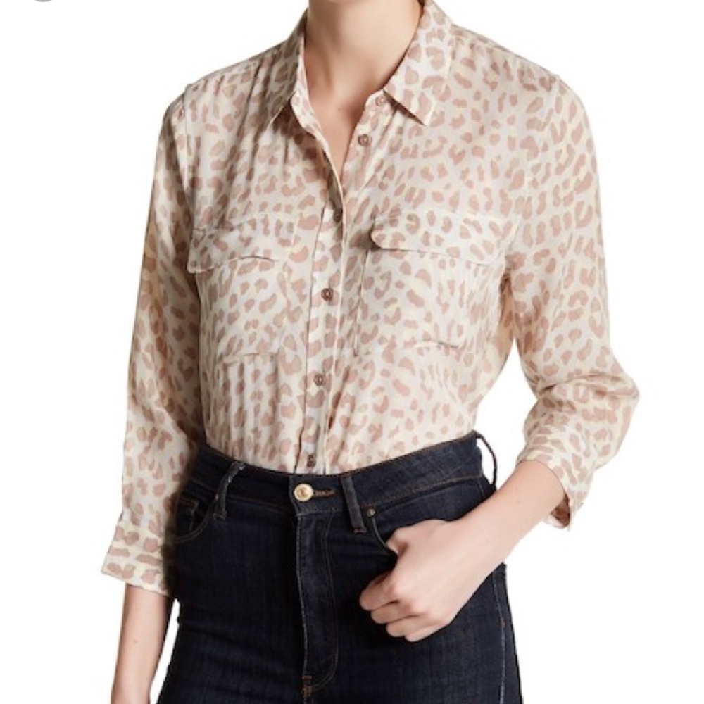 Equipment Femme Animal Print Silk Blouse cropped length